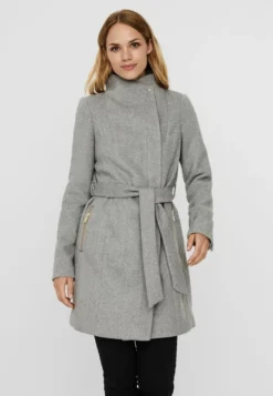 Vero Moda VMTWODOPE BELT JACKET - Kurzmantel - Light Grey Melange