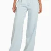 BERSHKA WIDE LEG 90S TIE - Jeans Straight Leg - Light Blue